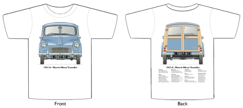 Morris Minor Traveller 1957-61 T-shirt Front & Back